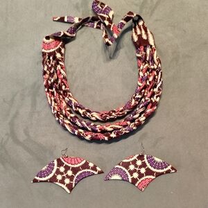 Purple and Pink African Design Braided Necklace with Matching Earrings
